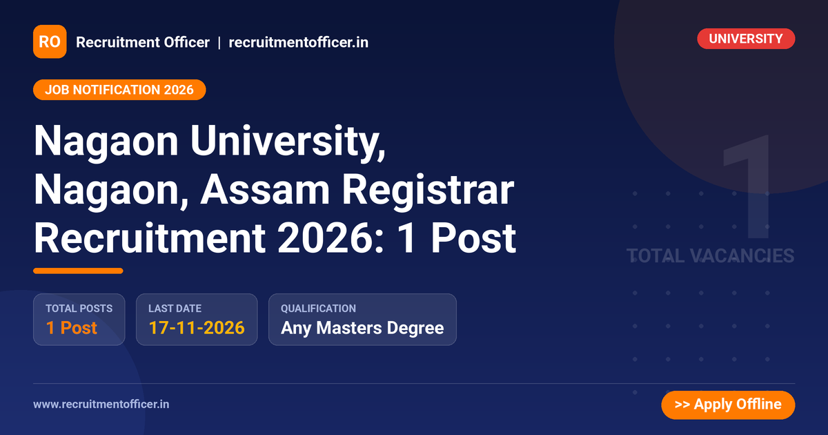Nagaon University, Nagaon, Assam Registrar Recruitment 2026: 1 Post - NRAI nrai.in