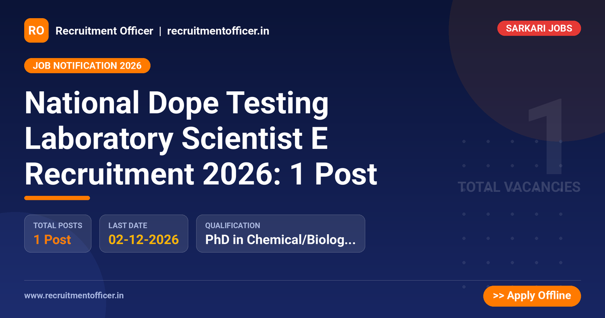 National Dope Testing Laboratory Scientist E Recruitment 2026: 1 Post 1 National Dope Testing Laboratory Scientist E Recruitment 2026: 1 Post - NRAI nrai.in