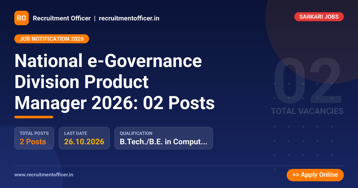 National e-Governance Division Product Manager 2026: 02 Posts - NRAI nrai.in