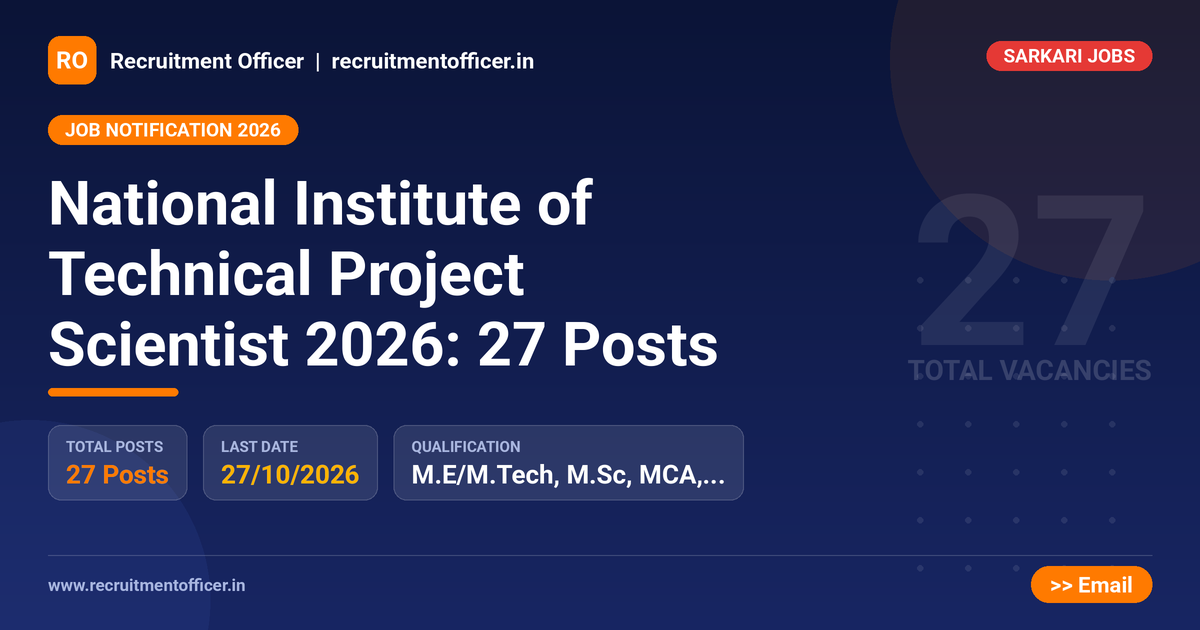 National Institute of Technical Project Scientist 2026: 27 Posts - NRAI nrai.in