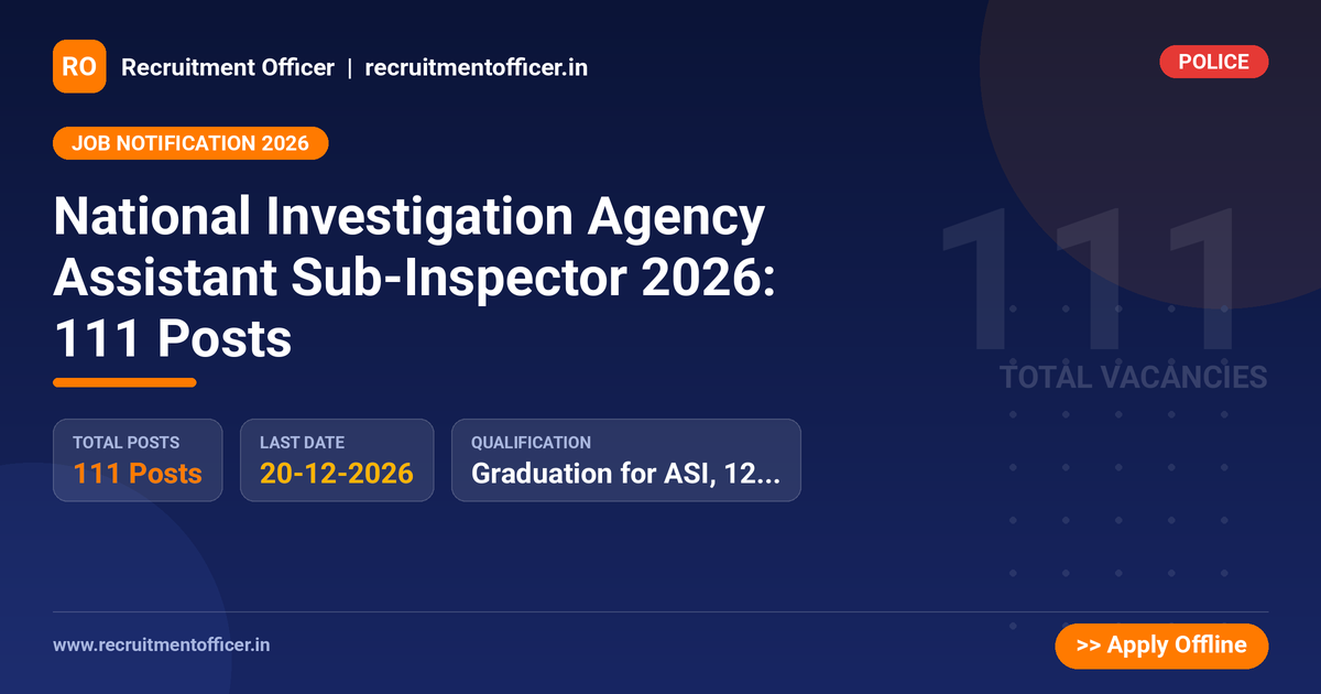 National Investigation Agency Assistant Sub-Inspector 2026: 111 Posts 1 National Investigation Agency Assistant Sub-Inspector 2026: 111 Posts - NRAI nrai.in