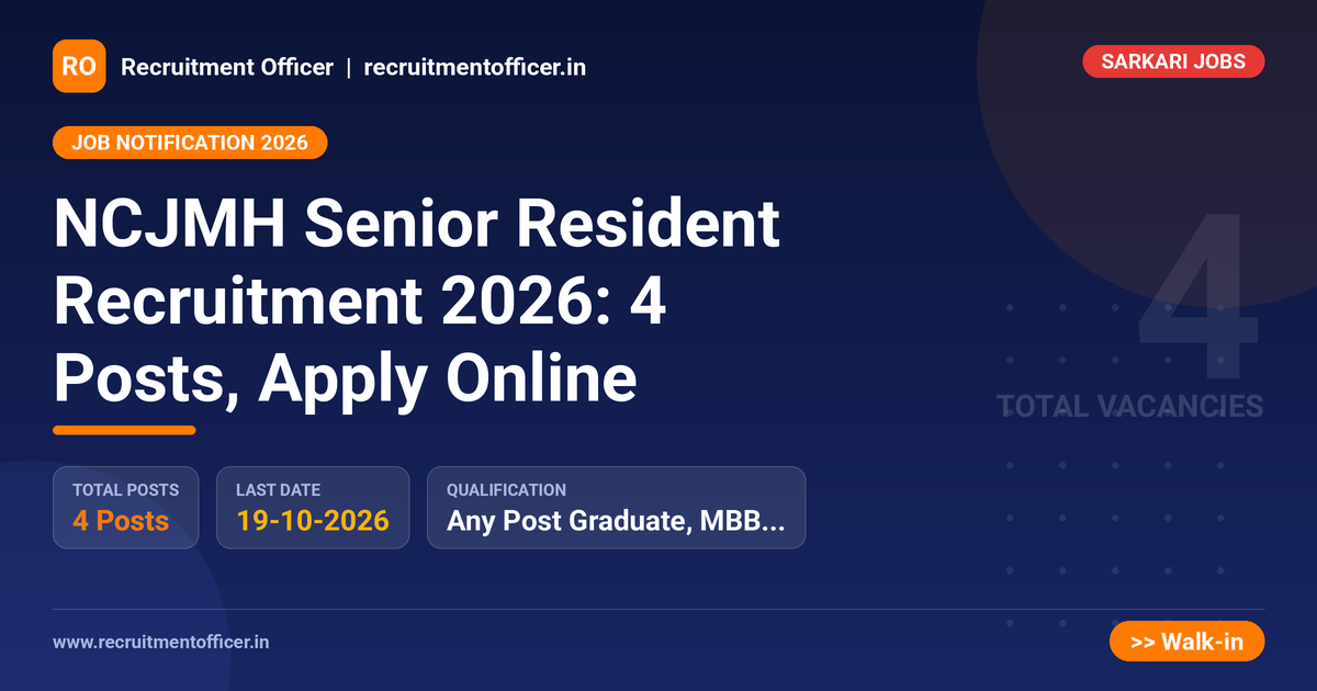 NCJMH Senior Resident Recruitment 2026: 4 Posts, Apply Online - NRAI nrai.in