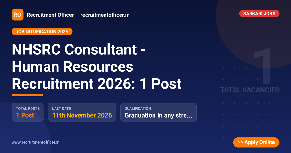 NHSRC Consultant - Human Resources Recruitment 2026: 1 Post - Recruitment Officer