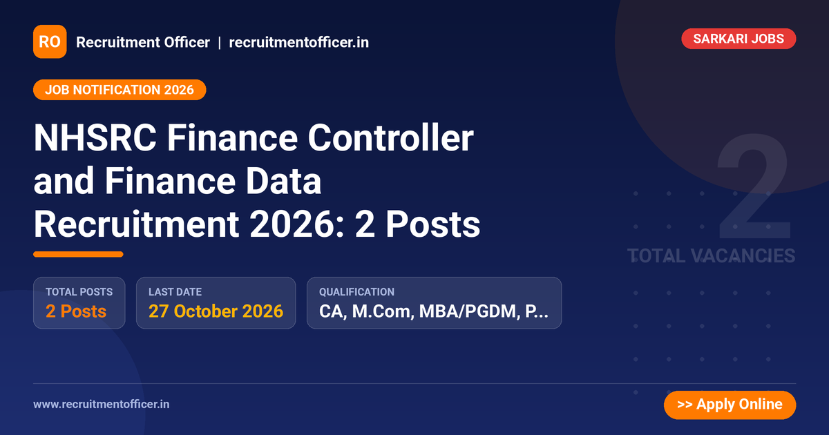 NHSRC Finance Controller and Finance Data Recruitment 2026: 2 Posts - NRAI nrai.in
