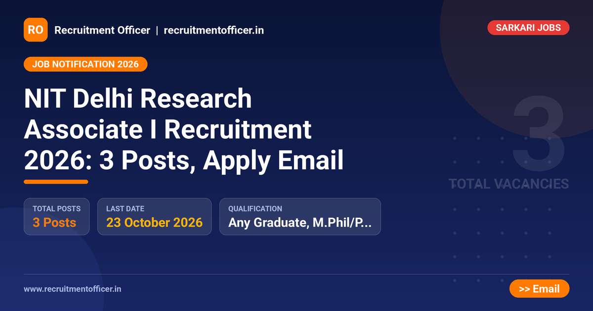 NIT Delhi Research Associate I Recruitment 2026: 3 Posts, Apply Email - NRAI nrai.in