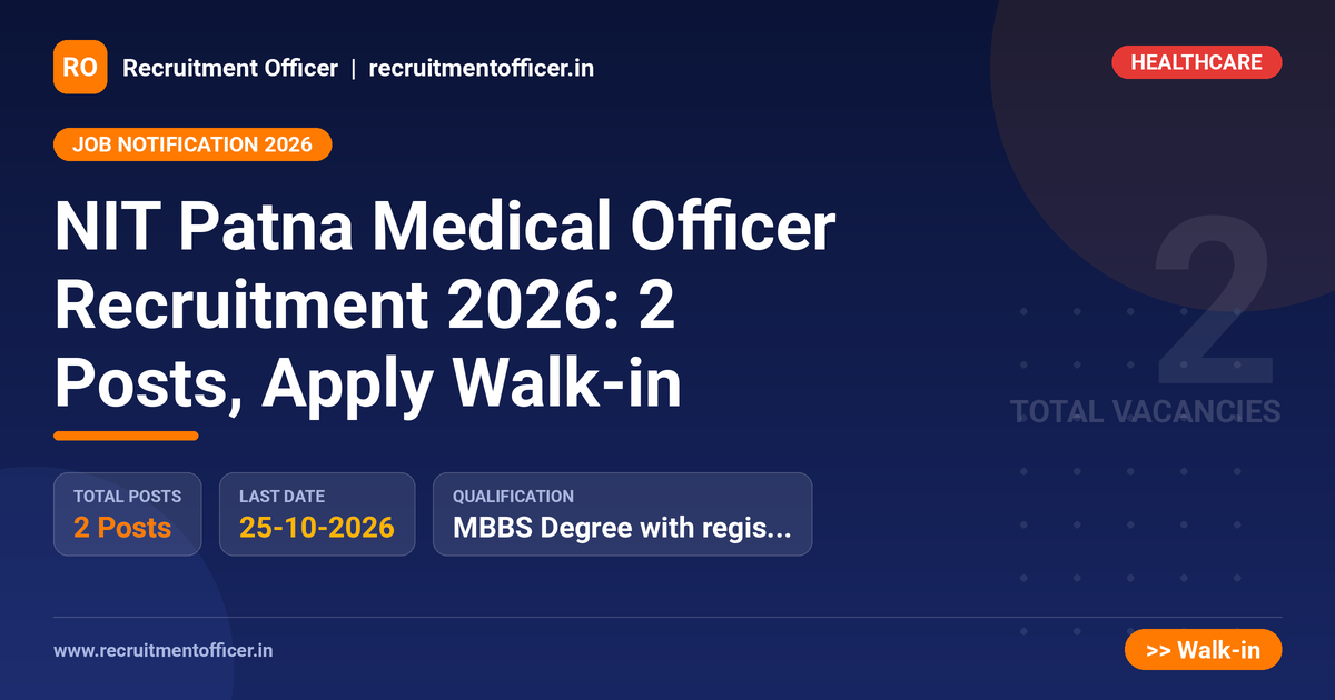 NIT Patna Medical Officer Recruitment 2026: 2 Posts, Apply Walk-in 1 NIT Patna Medical Officer Recruitment 2026: 2 Posts, Apply Walk-in - NRAI nrai.in