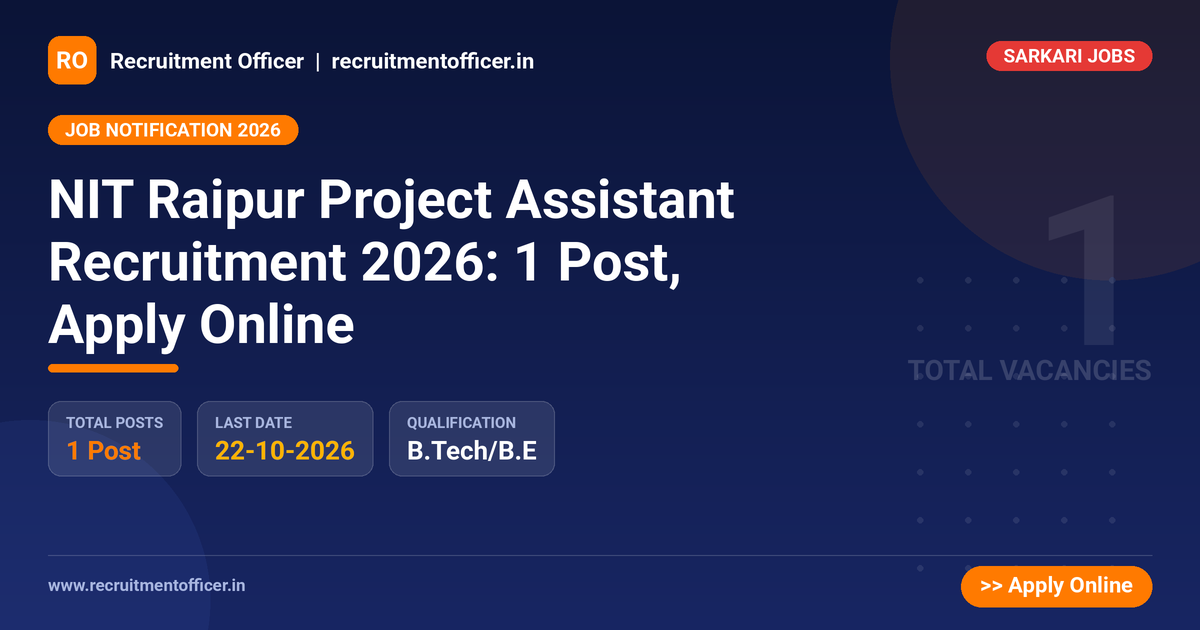 NIT Raipur Project Assistant Recruitment 2026: 1 Post, Apply Online 1 NIT Raipur Project Assistant Recruitment 2026: 1 Post, Apply Online - NRAI nrai.in