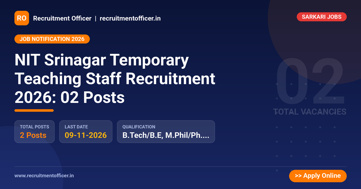 NIT Srinagar Temporary Teaching Staff Recruitment 2026: 02 Posts - Recruitment Officer
