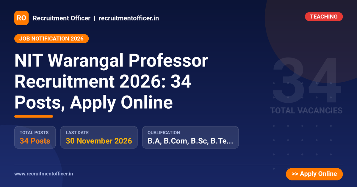 NIT Warangal Professor Recruitment 2026: 34 Posts, Apply Online 1 NIT Warangal Professor Recruitment 2026: 34 Posts, Apply Online - NRAI nrai.in