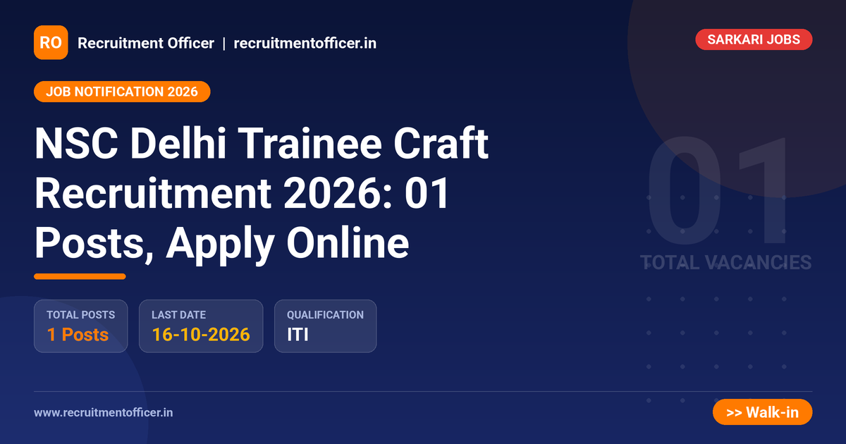NSC Delhi Trainee Craft Recruitment 2026: 01 Posts, Apply Online - NRAI nrai.in