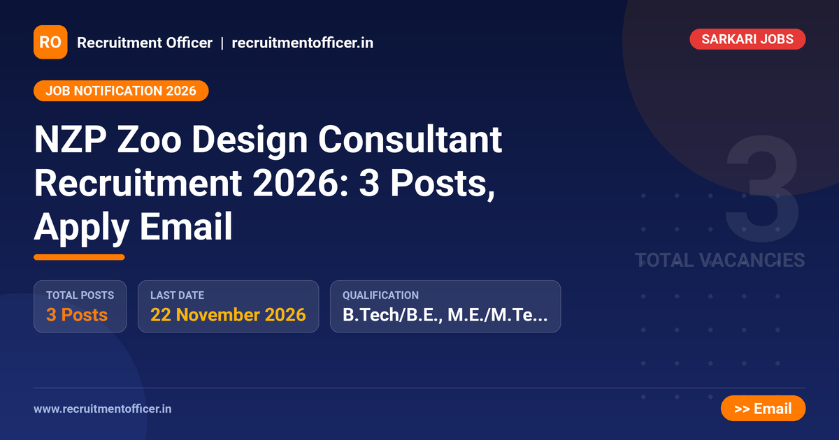 NZP Zoo Design Consultant Recruitment 2026: 3 Posts, Apply Email - Recruitment Officer