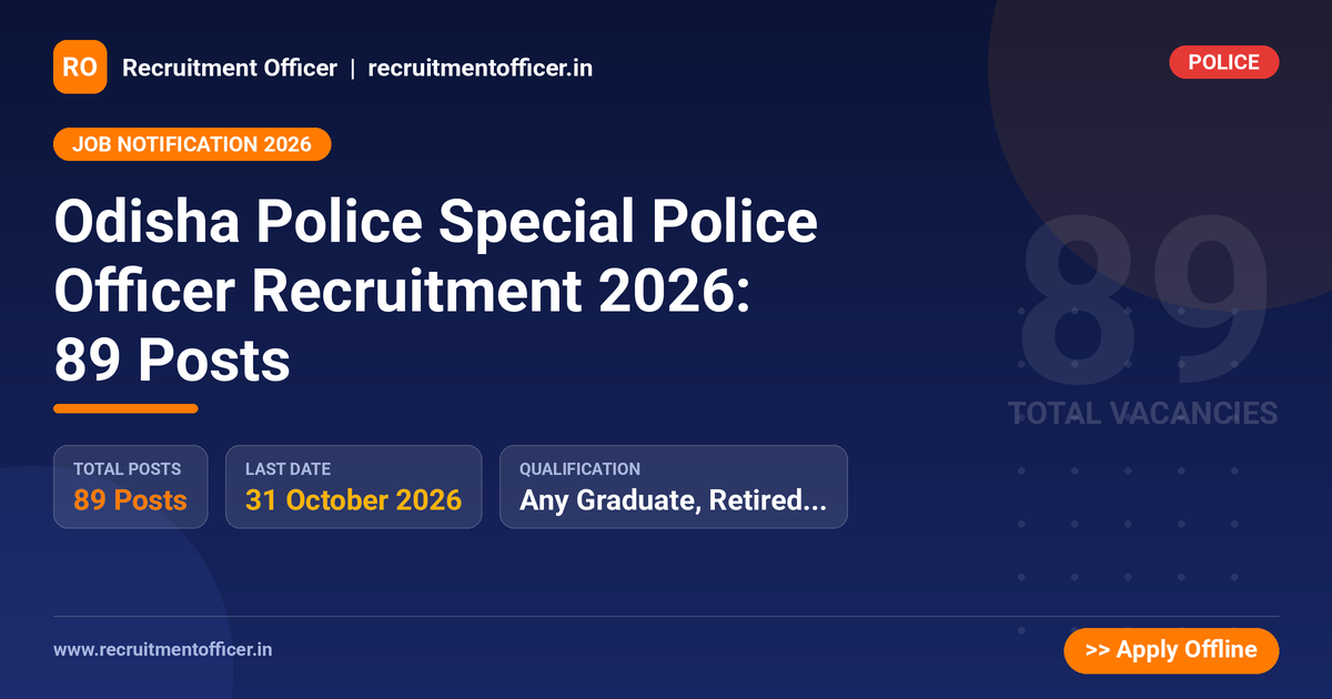 Odisha Police Special Police Officer Recruitment 2026: 89 Posts - NRAI nrai.in