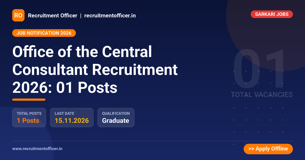 Office of the Central Consultant Recruitment 2026: 01 Posts - Recruitment Officer