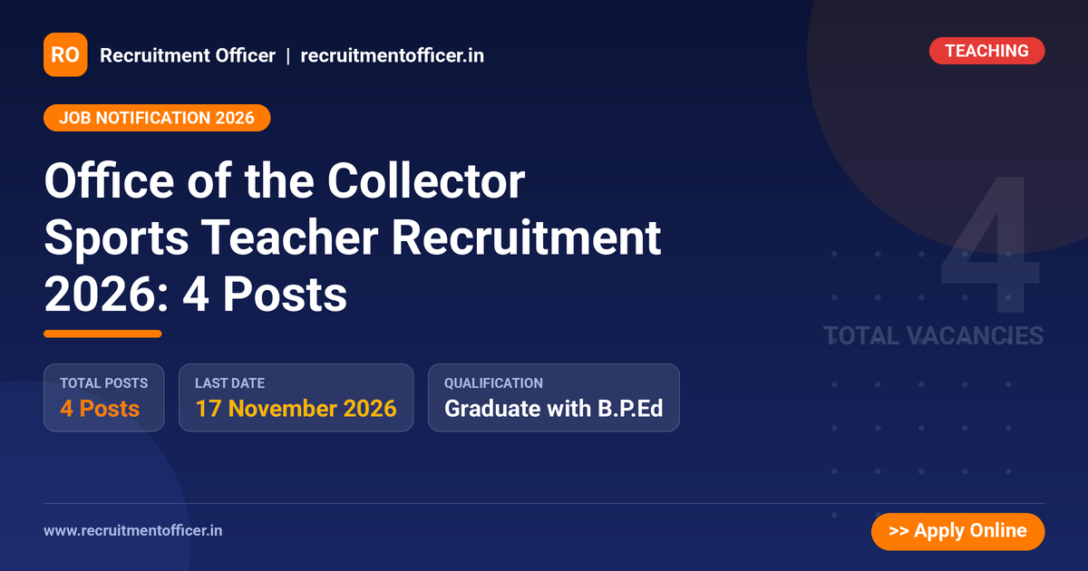 Office of the Collector Sports Teacher Recruitment 2026: 4 Posts - NRAI nrai.in