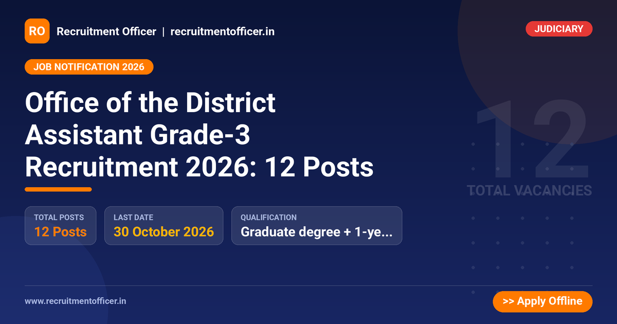 Office of the District Assistant Grade-3 Recruitment 2026: 12 Posts - NRAI nrai.in