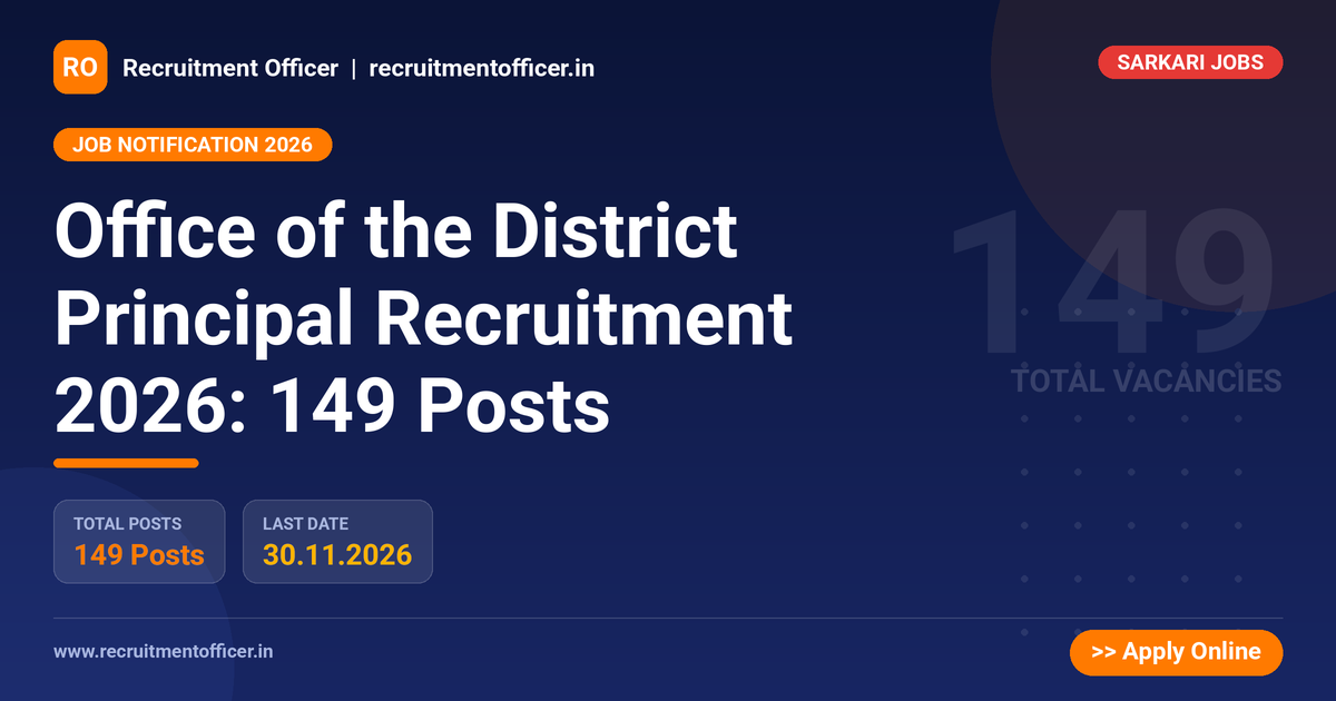 Office of the District Principal Recruitment 2026: 149 Posts - Recruitment Officer