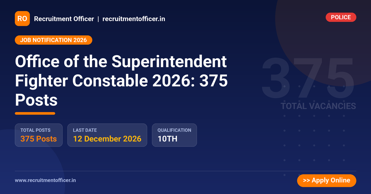 Office of the Superintendent Fighter Constable 2026: 375 Posts - Recruitment Officer