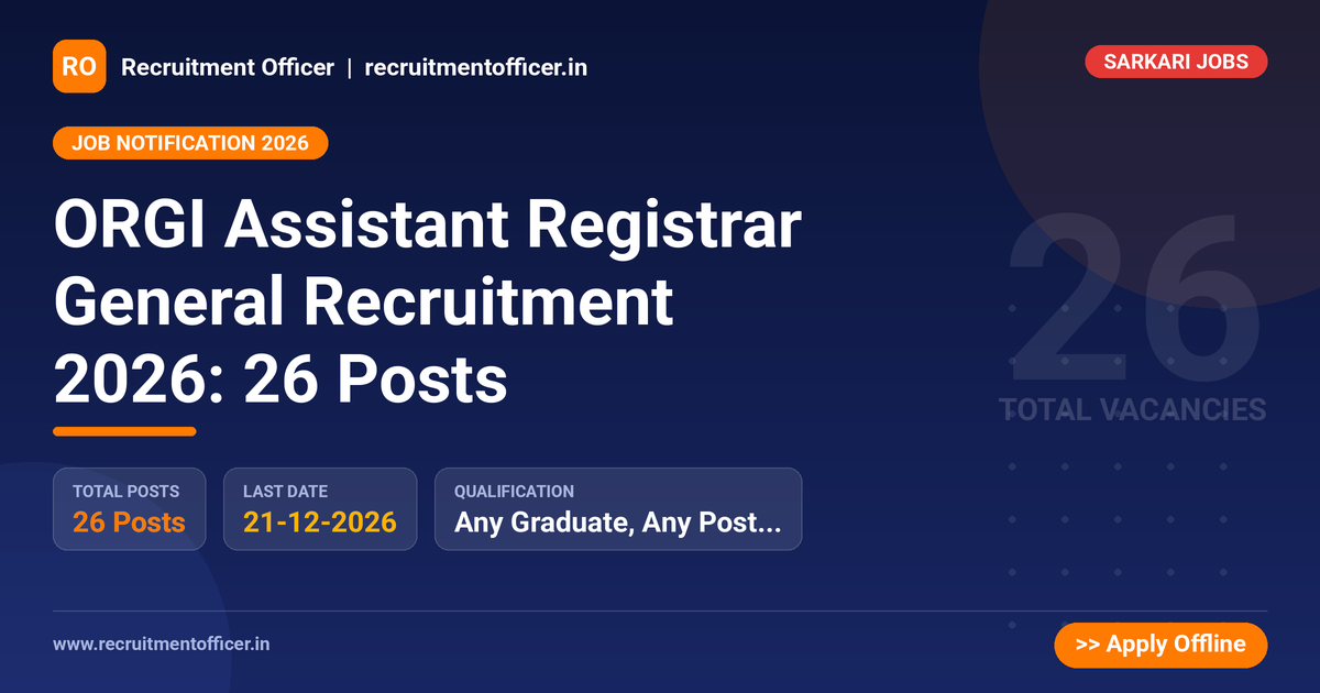 ORGI Assistant Registrar General Recruitment 2026: 26 Posts - NRAI nrai.in