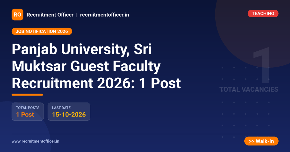 Panjab University, Sri Muktsar Guest Faculty Recruitment 2026: 1 Post 1 Panjab University, Sri Muktsar Guest Faculty Recruitment 2026: 1 Post - NRAI nrai.in