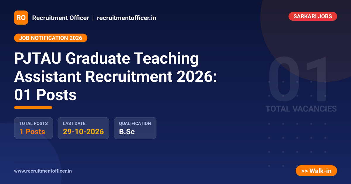 PJTAU Graduate Teaching Assistant Recruitment 2026: 01 Posts - NRAI nrai.in