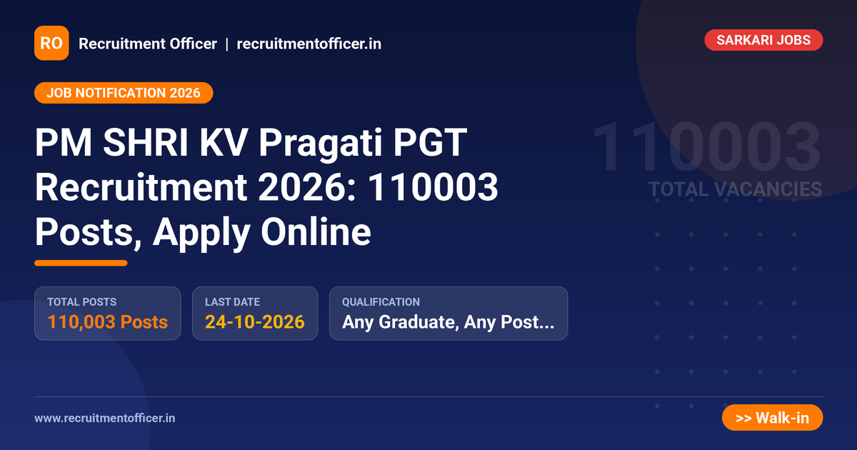 PM SHRI KV Pragati PGT Recruitment 2026: 110003 Posts, Apply Online - NRAI nrai.in