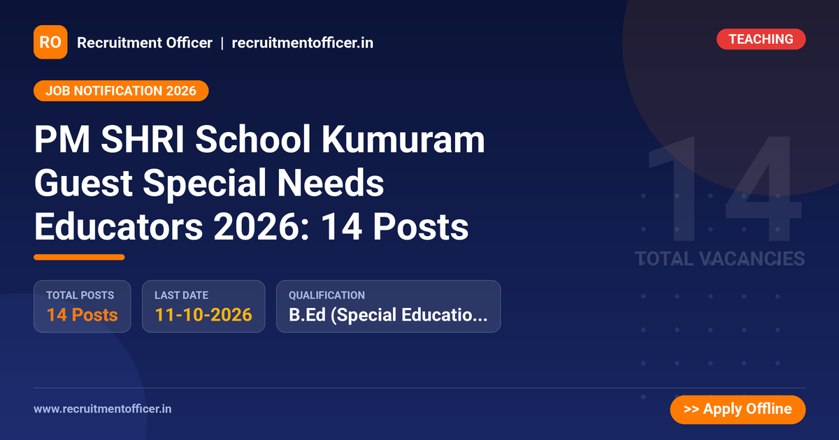 PM SHRI School Kumuram Guest Special Needs Educators 2026: 14 Posts - NRAI nrai.in