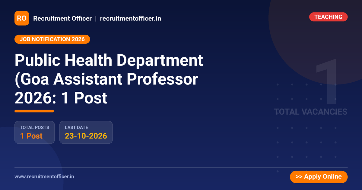 Public Health Department (Goa Assistant Professor 2026: 1 Post - NRAI nrai.in