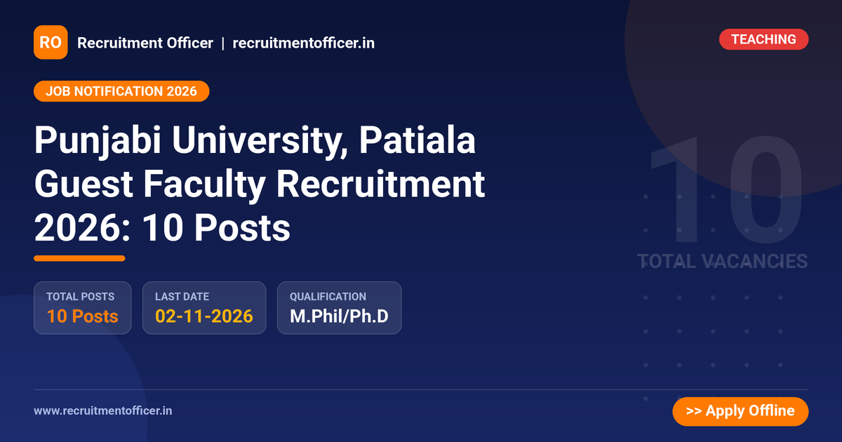 Punjabi University, Patiala Guest Faculty Recruitment 2026: 10 Posts - NRAI nrai.in