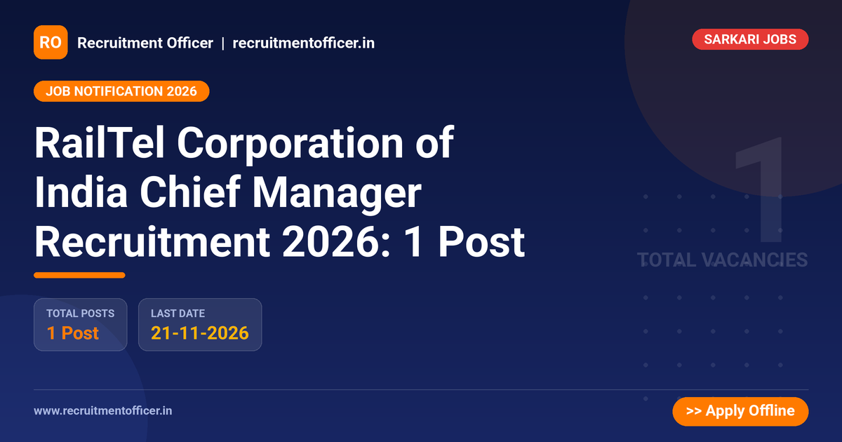RailTel Corporation of India Chief Manager Recruitment 2026: 1 Post 1 RailTel Corporation of India Chief Manager Recruitment 2026: 1 Post - NRAI nrai.in