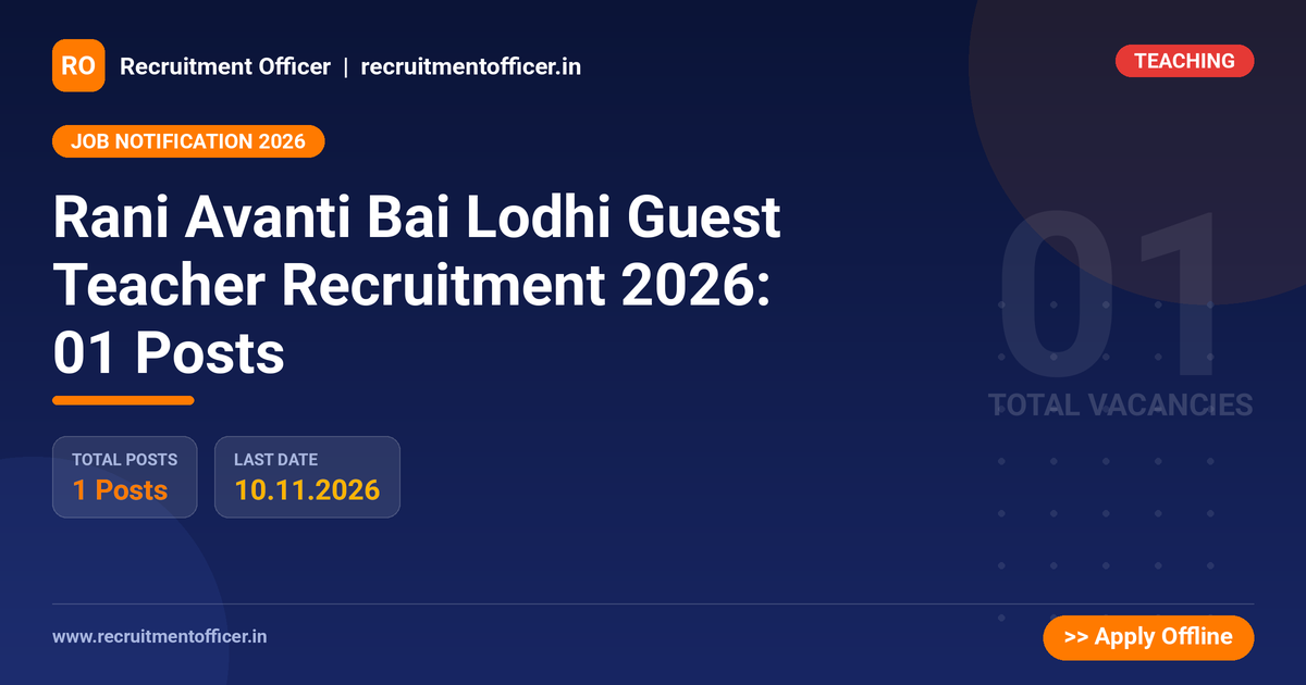 Rani Avanti Bai Lodhi Guest Teacher Recruitment 2026: 01 Posts 1 Rani Avanti Bai Lodhi Guest Teacher Recruitment 2026: 01 Posts - Recruitment Officer