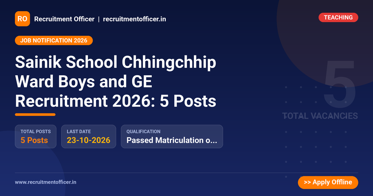 Sainik School Chhingchhip Ward Boys and GE Recruitment 2026: 5 Posts - NRAI nrai.in