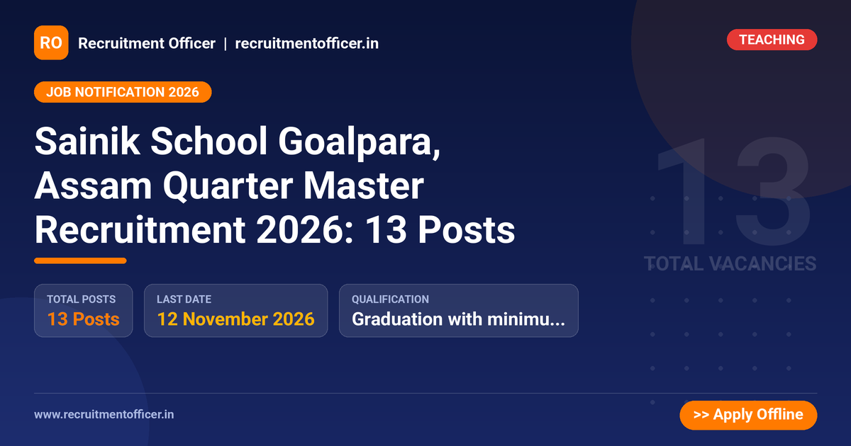 Sainik School Goalpara, Assam Quarter Master Recruitment 2026: 13 Posts 1 Sainik School Goalpara, Assam Quarter Master Recruitment 2026: 13 Posts - NRAI nrai.in