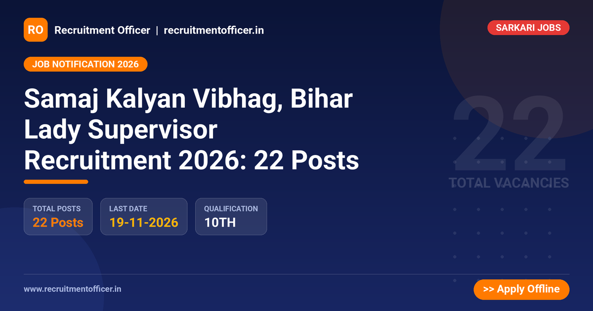 Samaj Kalyan Vibhag, Bihar Lady Supervisor Recruitment 2026: 22 Posts 1 Samaj Kalyan Vibhag, Bihar Lady Supervisor Recruitment 2026: 22 Posts - NRAI nrai.in