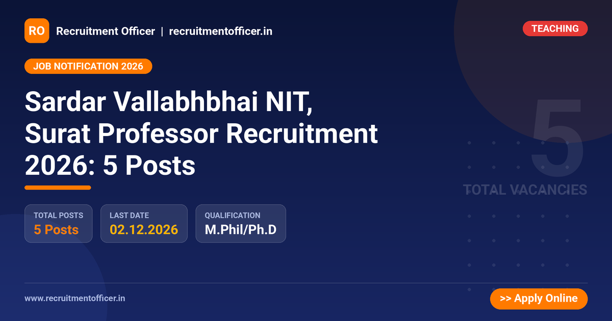 Sardar Vallabhbhai NIT, Surat Professor Recruitment 2026: 5 Posts 1 Sardar Vallabhbhai NIT, Surat Professor Recruitment 2026: 5 Posts - NRAI nrai.in