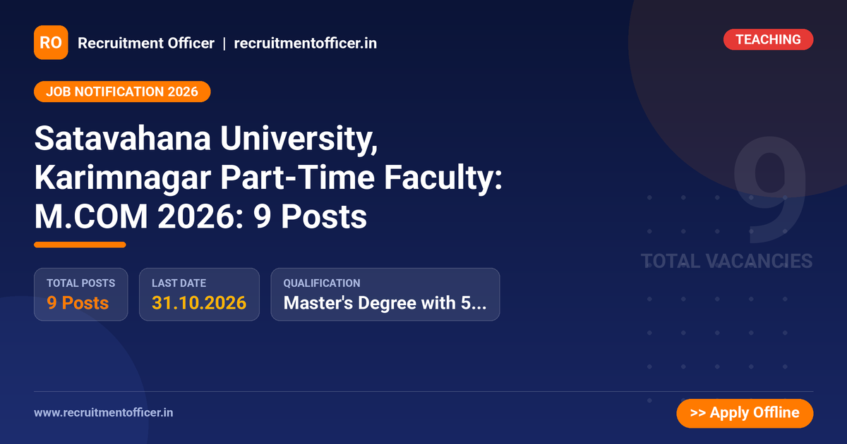 Satavahana University, Karimnagar Part-Time Faculty: M.COM 2026: 9 Posts - NRAI nrai.in