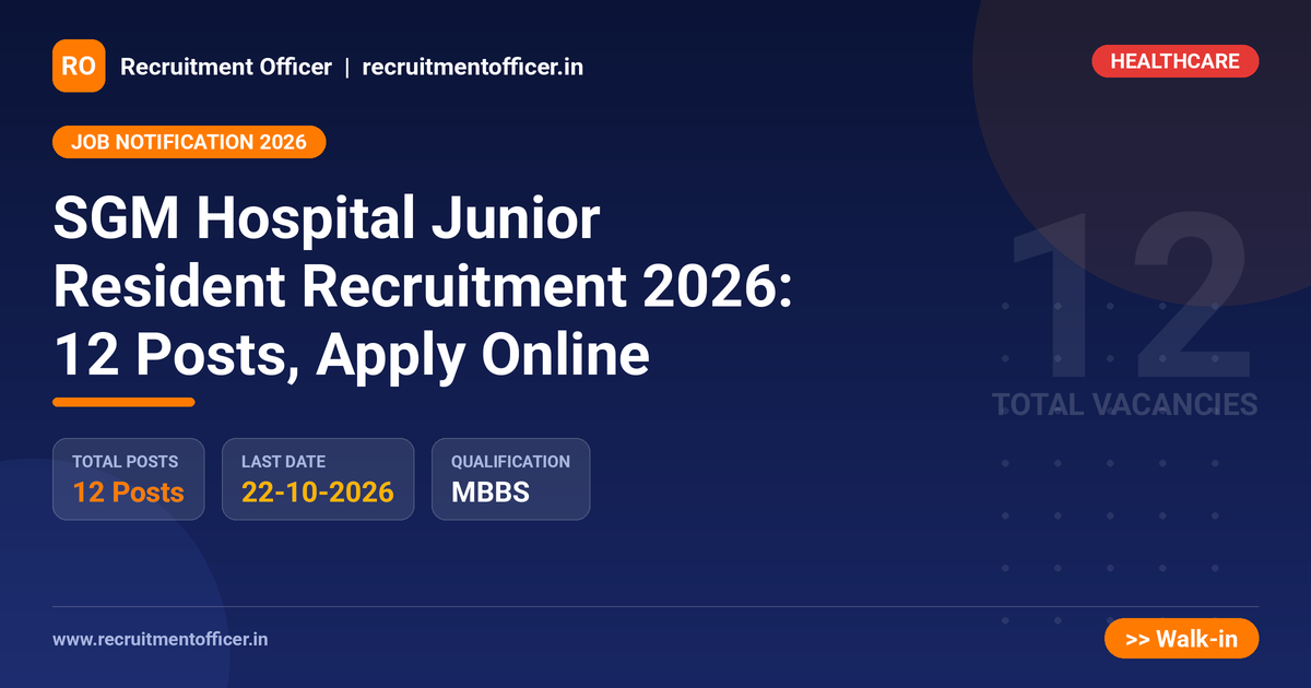SGM Hospital Junior Resident Recruitment 2026: 12 Posts, Apply Online - NRAI nrai.in