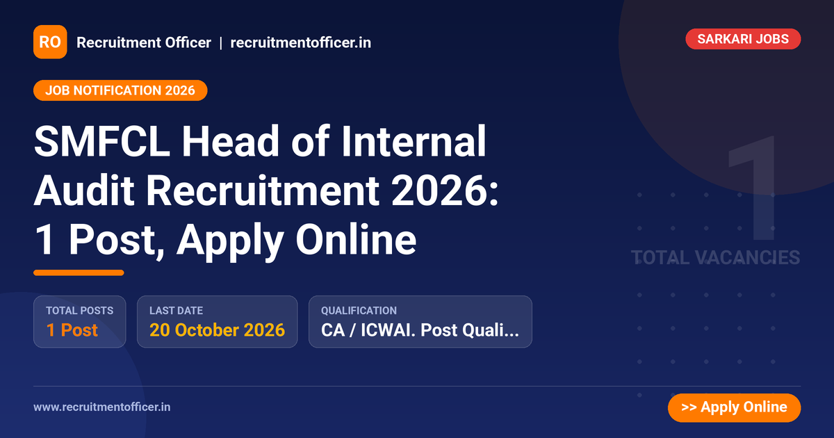 SMFCL Head of Internal Audit Recruitment 2026: 1 Post, Apply Online - NRAI nrai.in