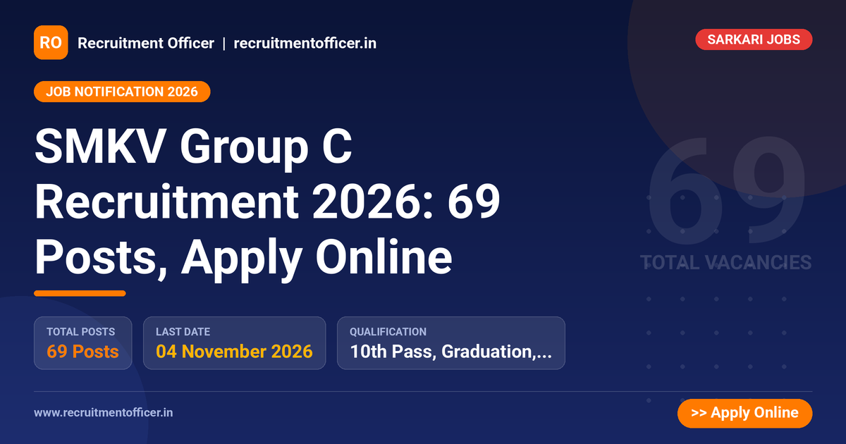 SMKV Group C Recruitment 2026: 69 Posts, Apply Online 1 SMKV Group C Recruitment 2026: 69 Posts, Apply Online - NRAI nrai.in