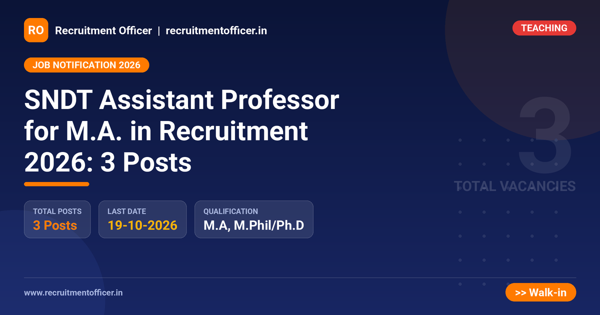 SNDT Assistant Professor for M.A. in Recruitment 2026: 3 Posts 1 SNDT Assistant Professor for M.A. in Recruitment 2026: 3 Posts - NRAI nrai.in