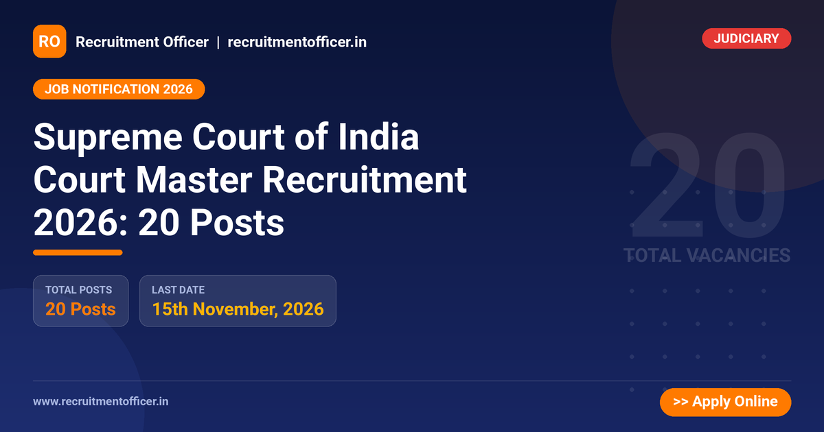 Supreme Court of India Court Master Recruitment 2026: 20 Posts - NRAI nrai.in