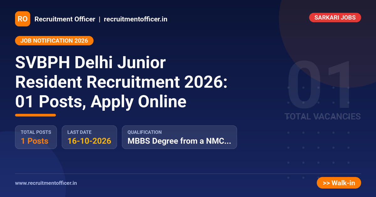 SVBPH Delhi Junior Resident Recruitment 2026: 01 Posts, Apply Online - NRAI nrai.in