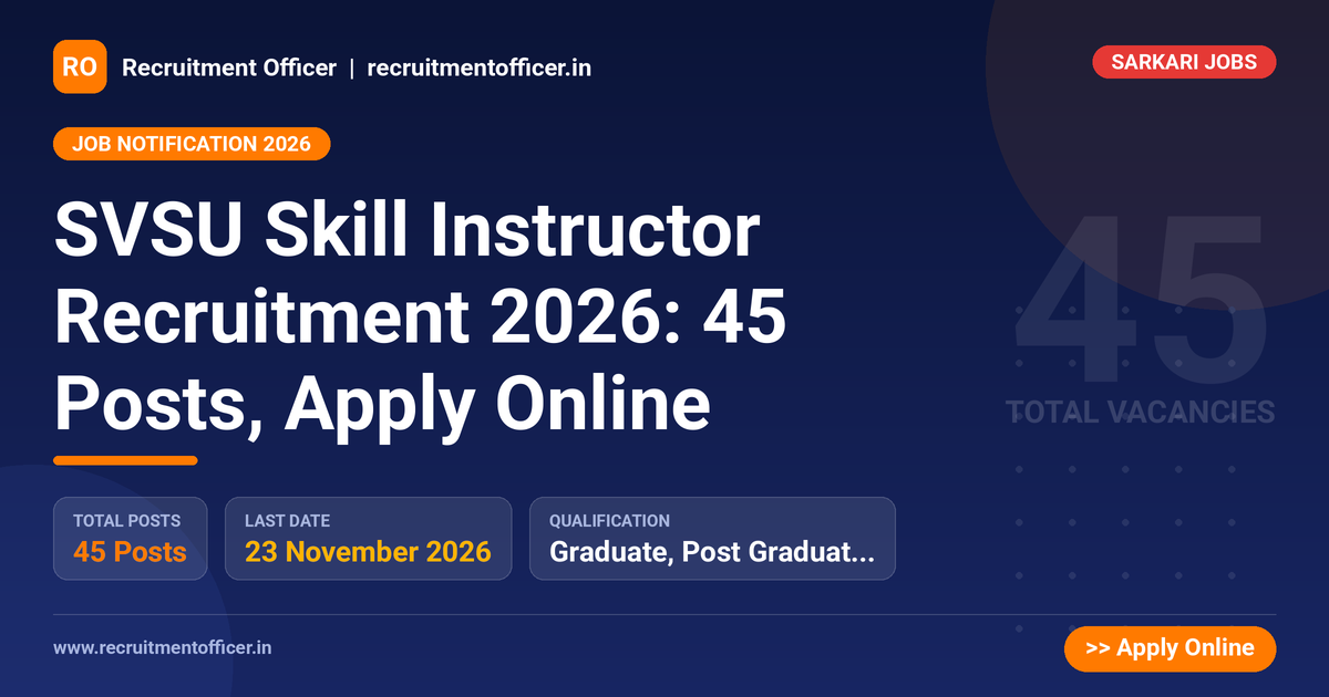 SVSU Skill Instructor Recruitment 2026: 45 Posts, Apply Online - Recruitment Officer