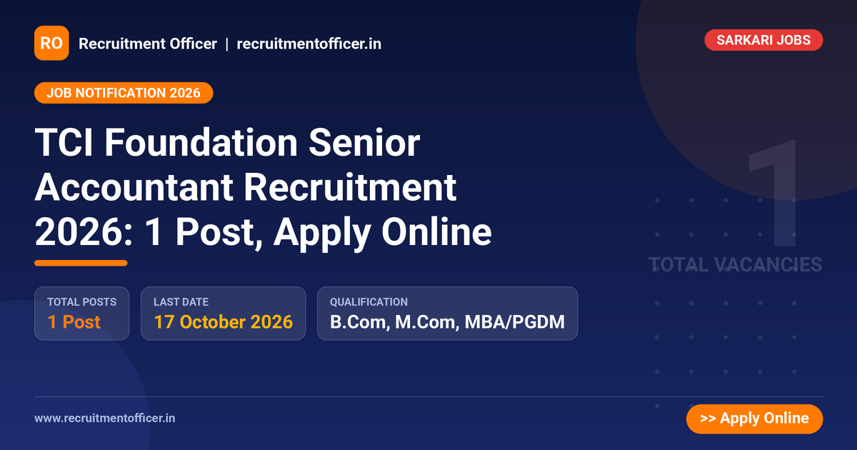 TCI Foundation Senior Accountant Recruitment 2026: 1 Post, Apply Online - NRAI nrai.in