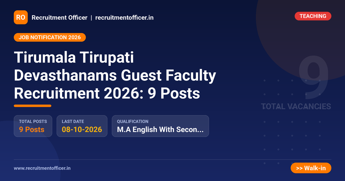 Tirumala Tirupati Devasthanams Guest Faculty Recruitment 2026: 9 Posts - NRAI nrai.in