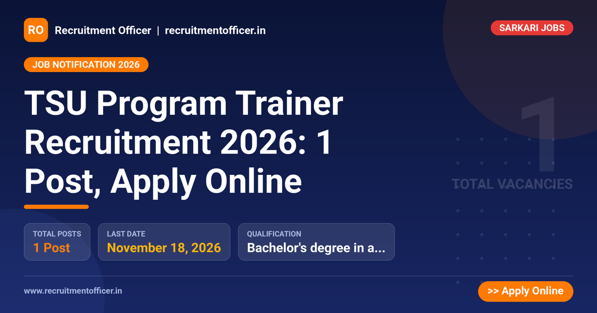 TSU Program Trainer Recruitment 2026: 1 Post, Apply Online 1 TSU Program Trainer Recruitment 2026: 1 Post, Apply Online - NRAI nrai.in