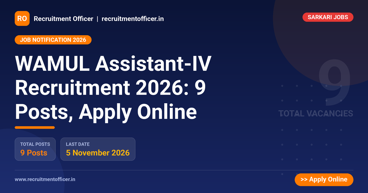 WAMUL Assistant-IV Recruitment 2026: 9 Posts, Apply Online - NRAI nrai.in
