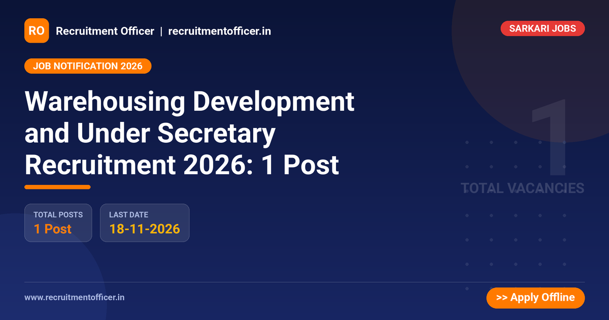 Warehousing Development and Under Secretary Recruitment 2026: 1 Post 1 Warehousing Development and Under Secretary Recruitment 2026: 1 Post - Recruitment Officer
