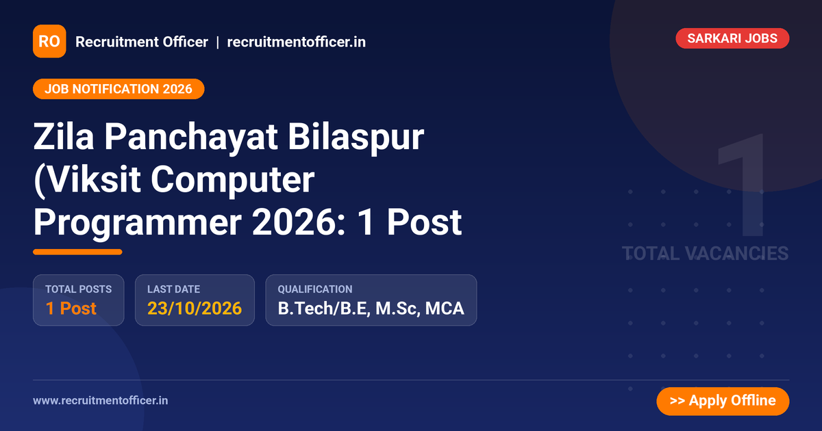 Zila Panchayat Bilaspur (Viksit Computer Programmer 2026: 1 Post - NRAI nrai.in