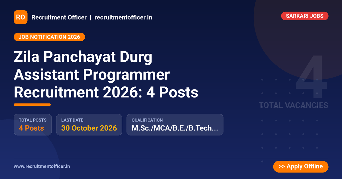 Zila Panchayat Durg Assistant Programmer Recruitment 2026: 4 Posts - NRAI nrai.in