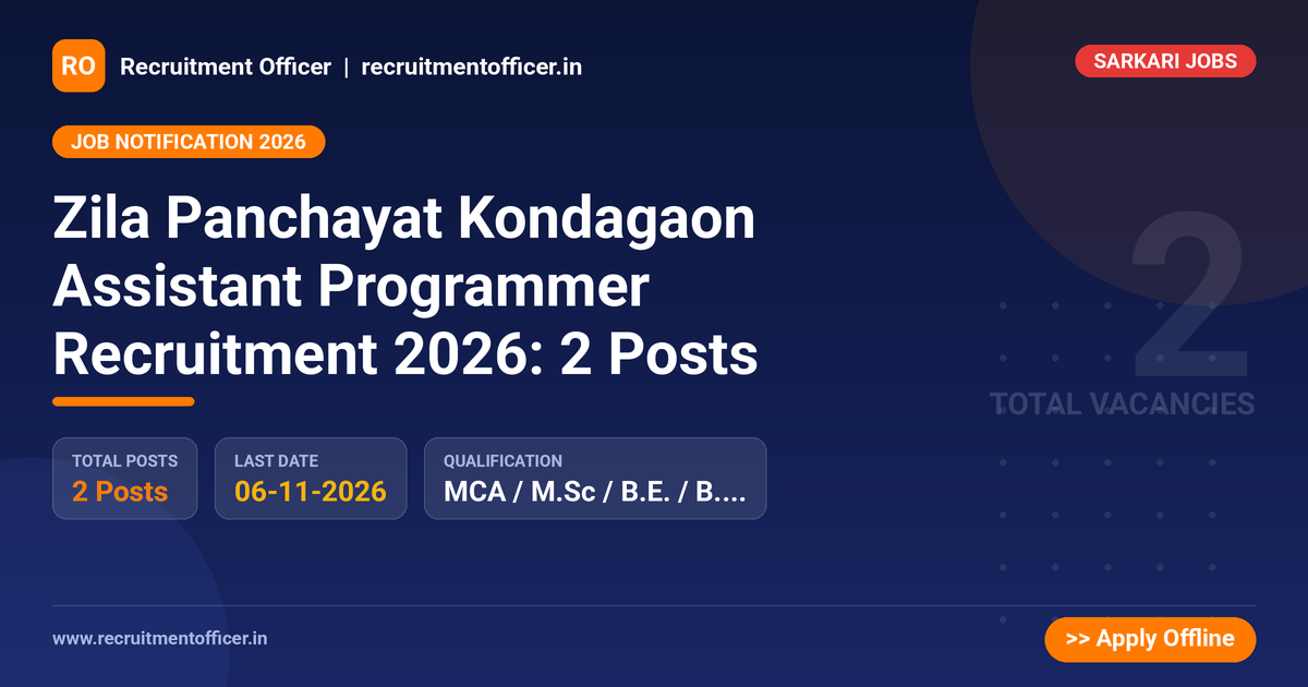 Zila Panchayat Kondagaon Assistant Programmer Recruitment 2026: 2 Posts - NRAI nrai.in